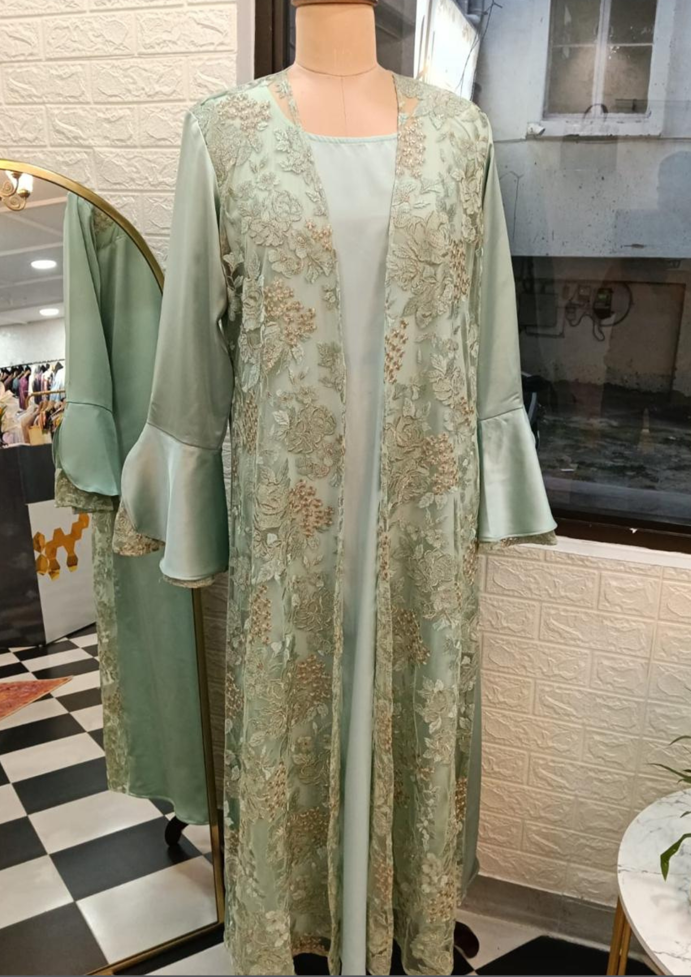Elegant teal partywear Abaya