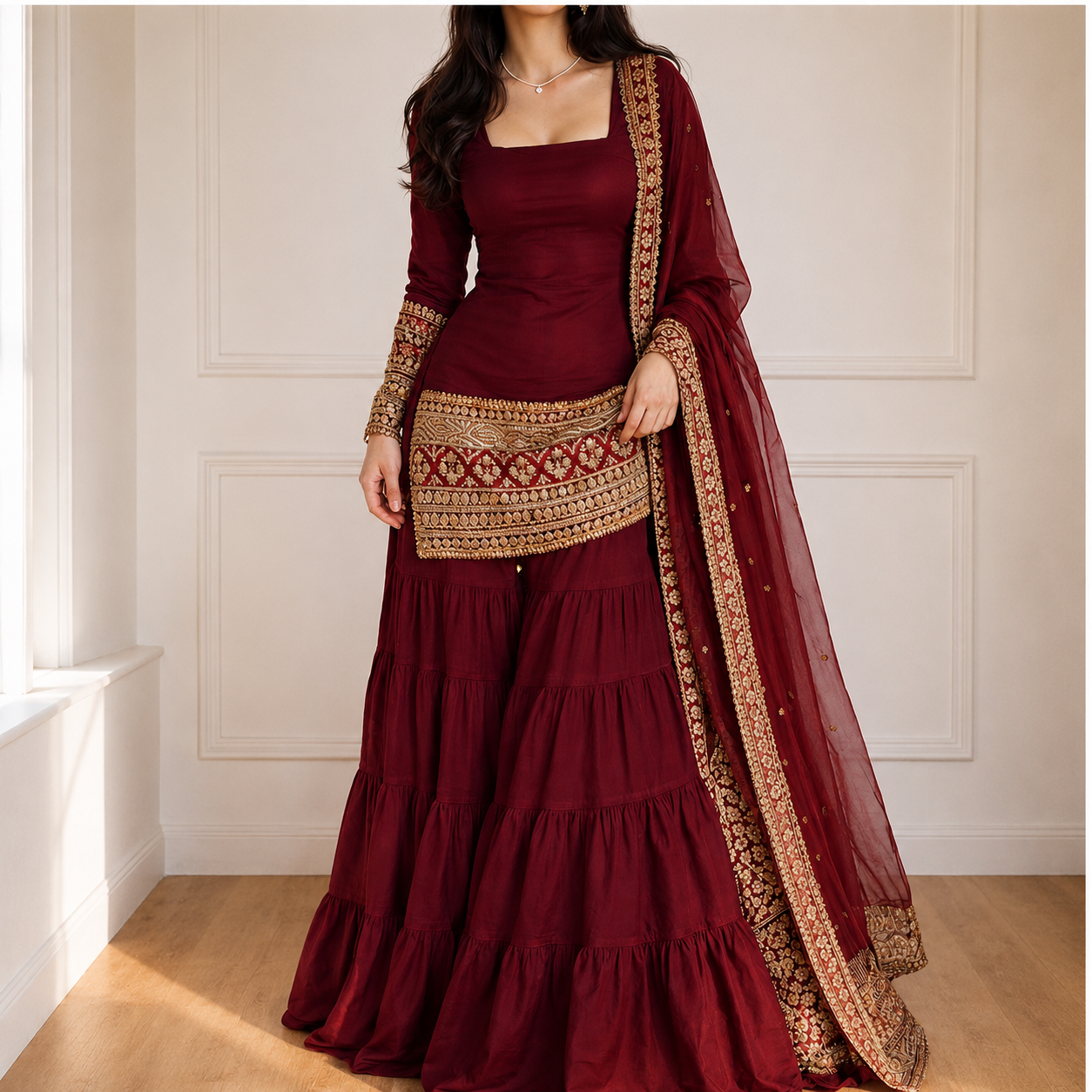 Maroon Embroidered  Set
