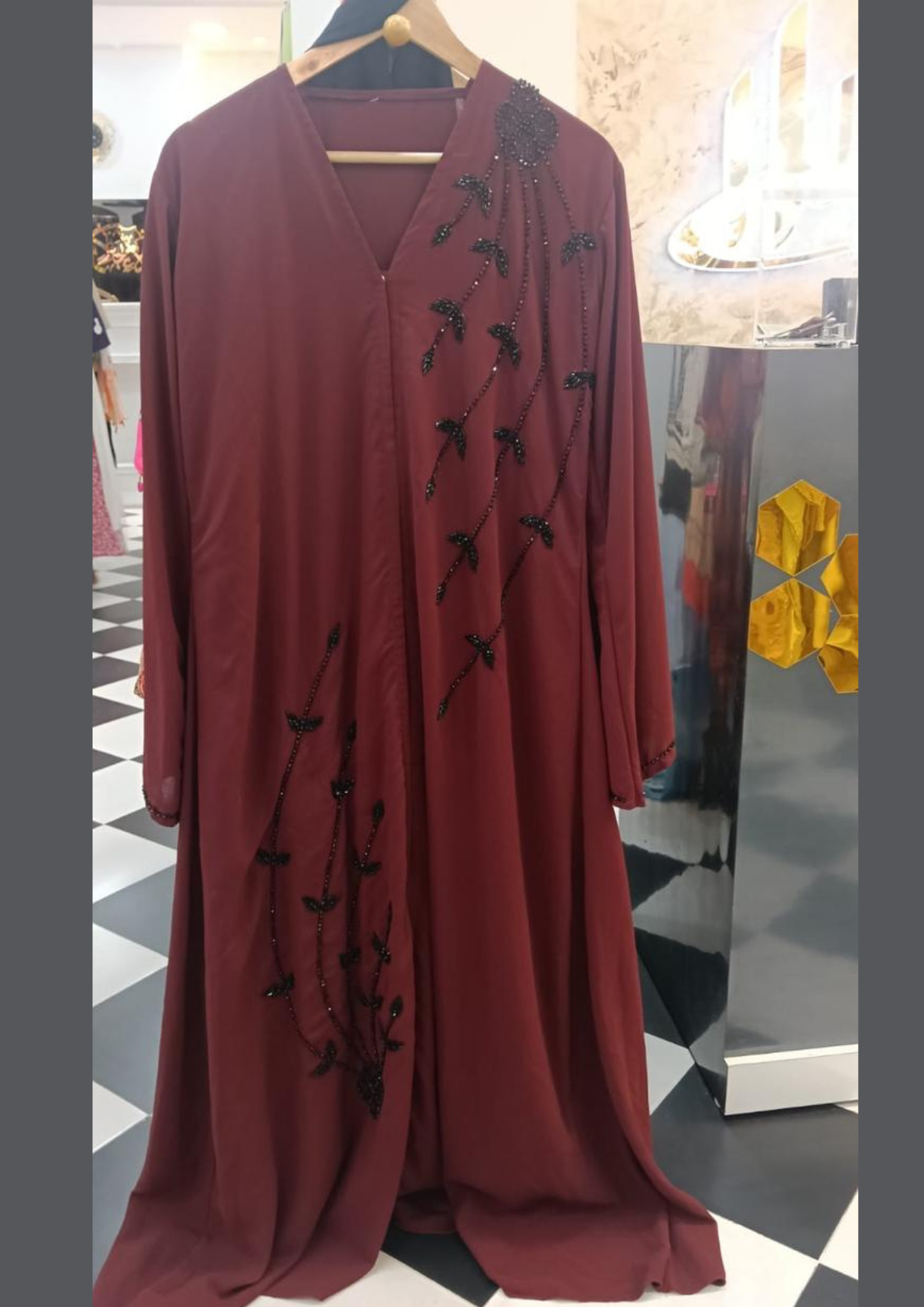 Cutdana Work Abaya – Red