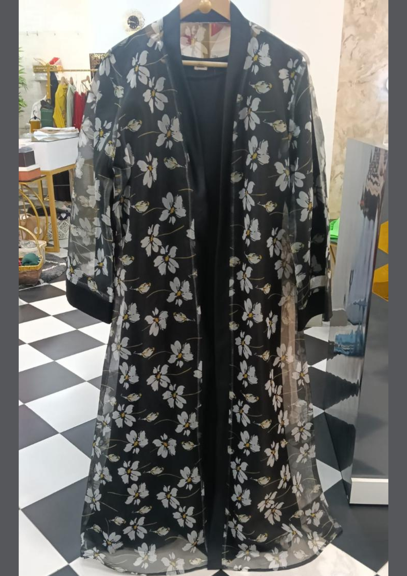 Unique Printed Black Organza Abaya