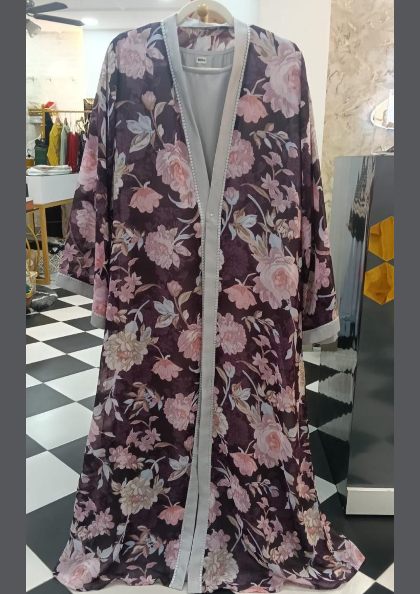 Printed Purple Shrug Abaya